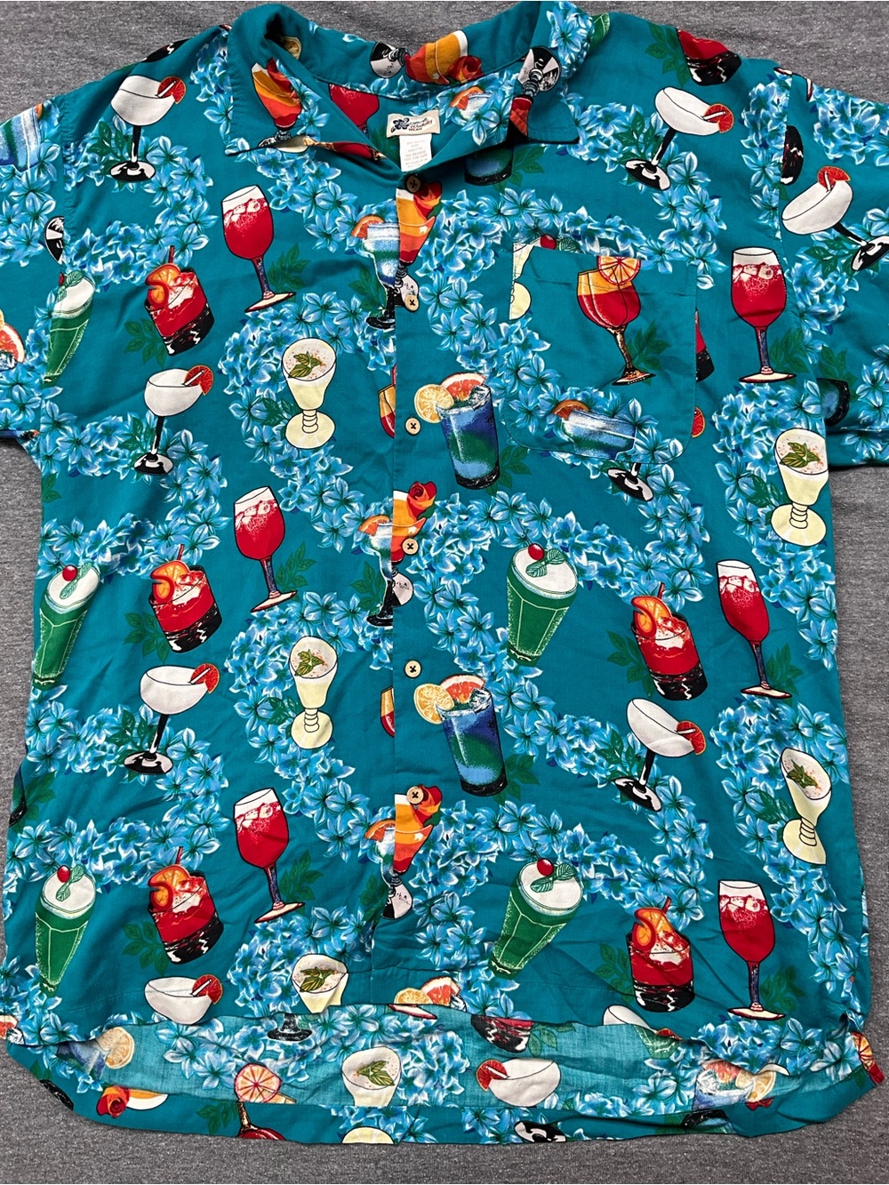 Cherokee Waikiki Wear Men 2XL Tropical Cocktail Print Hawaiian Shirt 100% Rayon